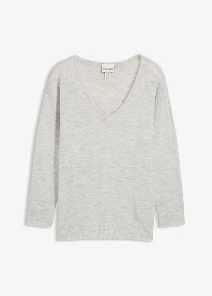 Weit geschnittener Longpullover mit V-Ausschnitt und - Main Image