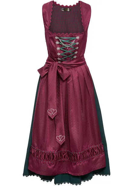 Dirndl à tablier en satin brodé (ens. 2 pces)