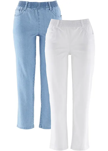 Lot de 2 pantalons 7/8 droits, taille mi-haute élastiquée