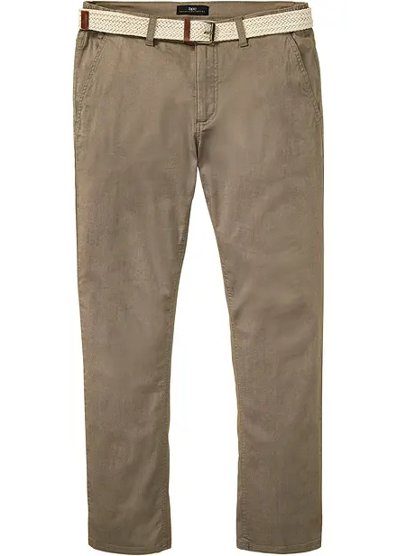 Pantalon chino droit avec taille &eacute;lastique et ceinture, regular