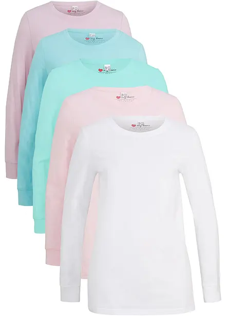 Longshirt mit Rundhalsausschnitt, Langarm (5er Pack)