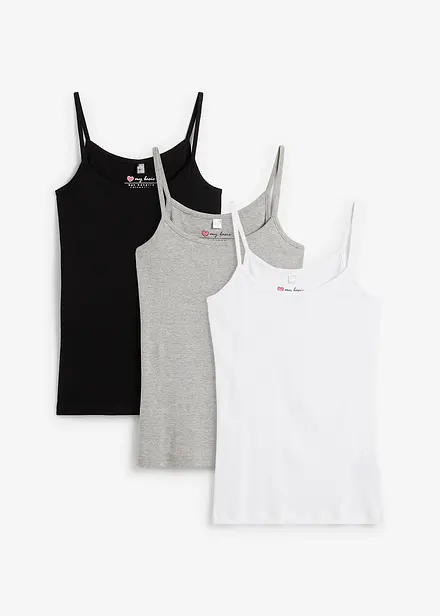 Lot de 3 tops à fines bretelles 100% coton