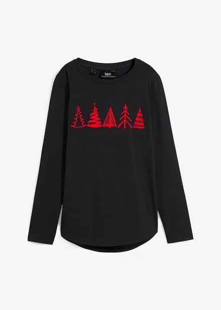 T-shirt coton à manches longues avec motif Noël