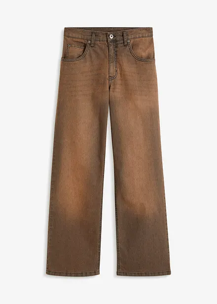 Jean Wide Leg, taille haute, délavage vintage