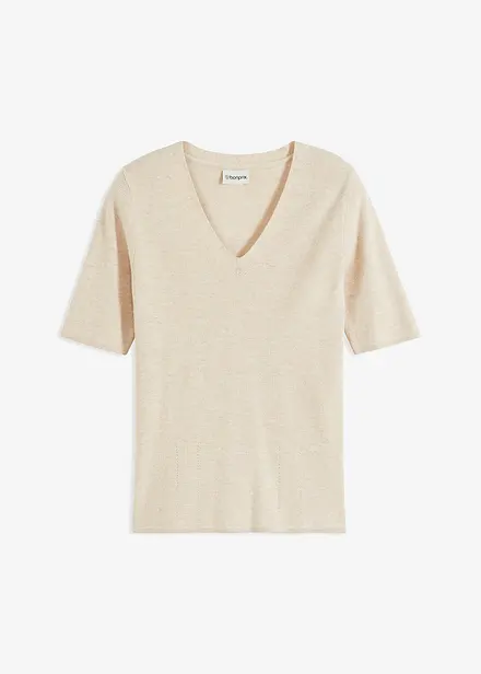 Pull manches courtes côtelé en viscose mélangée