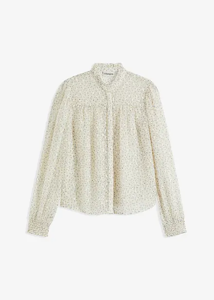 Blouse imprimée en crêpe avec volants