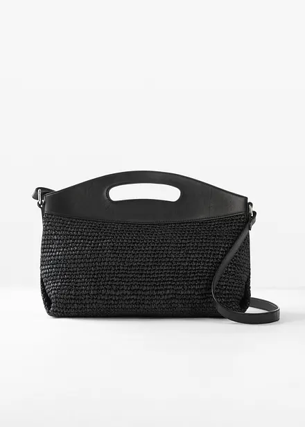 Sac à bandoulière en paille avec poignée en cuir