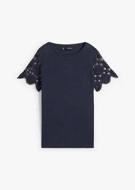 T-shirt 100 % lin avec manches en crochet