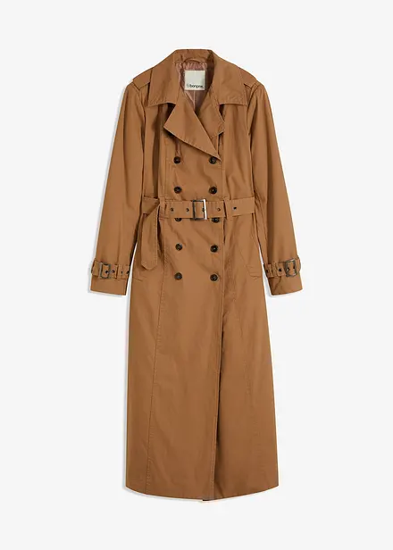 Trench-coat long ceinturé à la taille