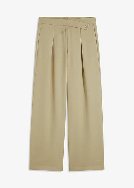 Pantalon à pinces aspect lin avec empiècement taille croisé