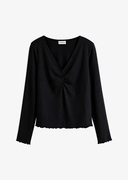 Rippshirt mit V-Ausschnitt