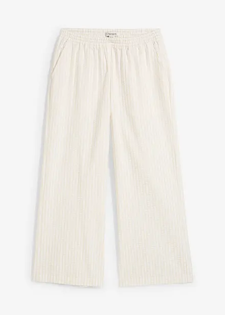 Pantalon palazzo en seersucker, longueur 7/8