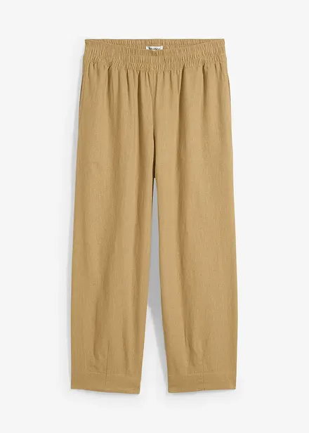 Pantalon 7/8 taille élastiquée en lin mélangé