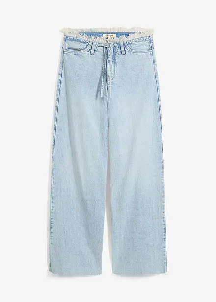 Wide-Leg-Jeans, Mid Waist, Low Stretch Fransenbund