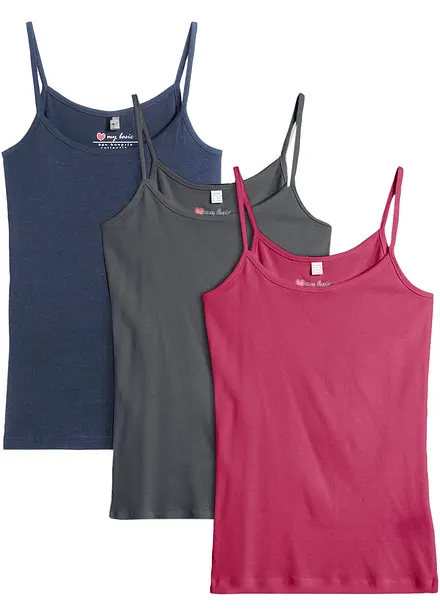 Lot de 3 tops à fines bretelles 100% coton