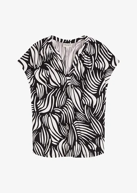 T-shirt col tunisien en viscose mélangée