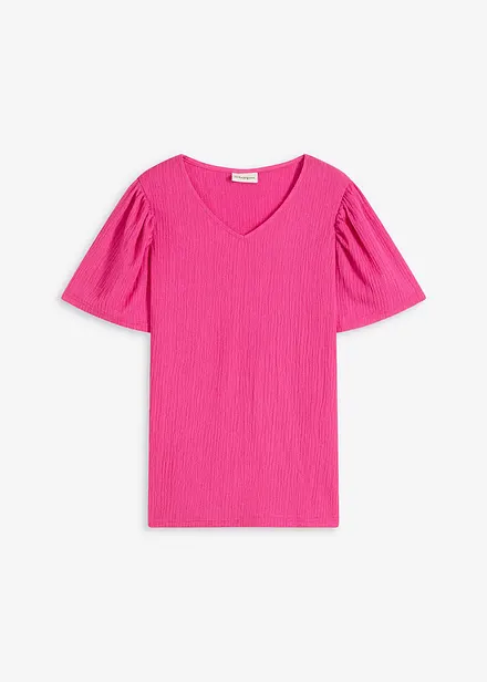 T-shirt en crêpe texturé à manches papillon