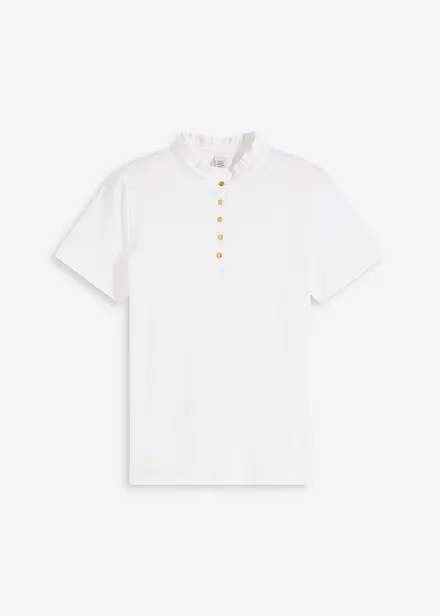 Top en coton à col volanté