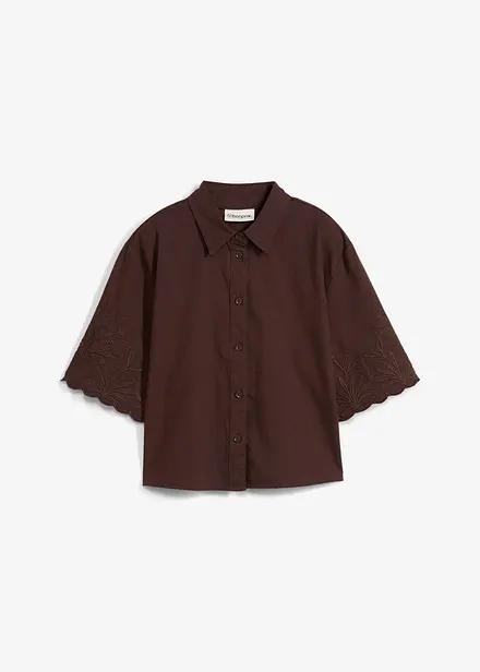 verkürzte Hemdbluse mit Seidenanteil