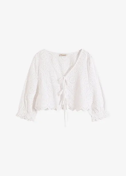 Bluse mit Lochstickerei und Puffärmeln