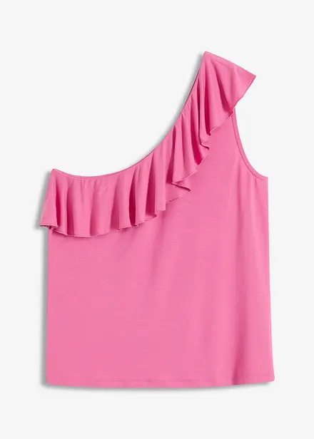 Top asymétrique avec volant en viscose douce et extensible