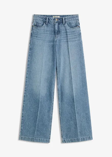 Jean large taille mi-haute, longueur sol, peu extensible