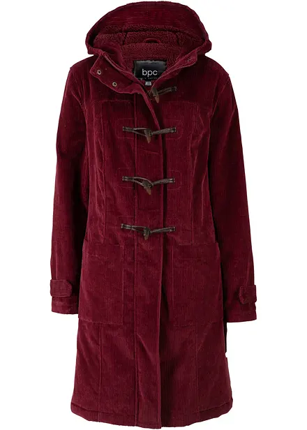 Duffle-coat en velours c&ocirc;tel&eacute; doubl&eacute;