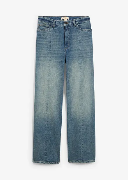 Jean droit et loose, taille haute, peu extensible