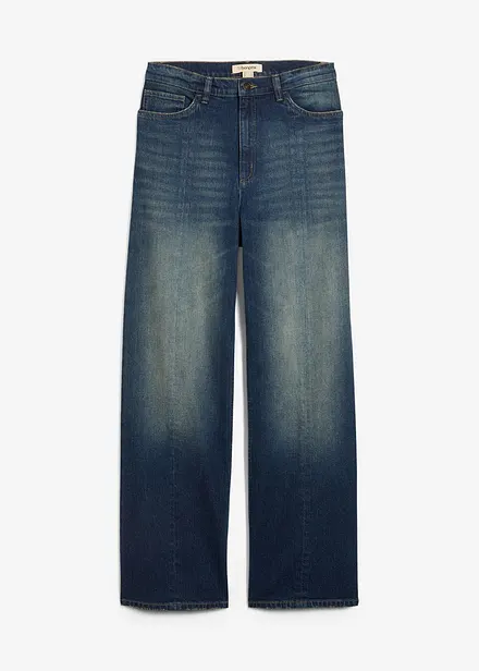 Jean droit et loose, taille haute, peu extensible