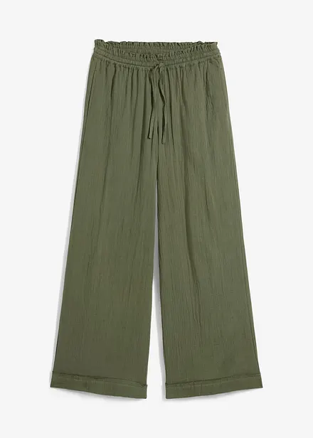 Pantalon taille élastiquée en légère gaze de coton