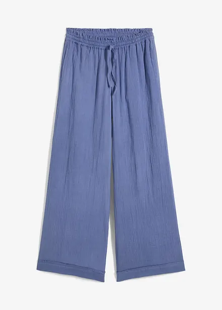 Pantalon taille élastiquée en légère gaze de coton