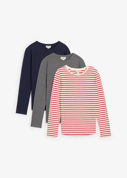 Lot de 3 T-shirts manches longues 100% coton