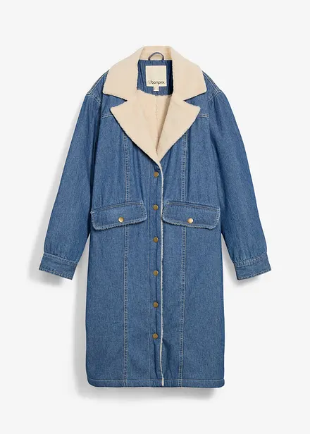 Manteau rembourr&eacute; en denim, doubl&eacute; sherpa