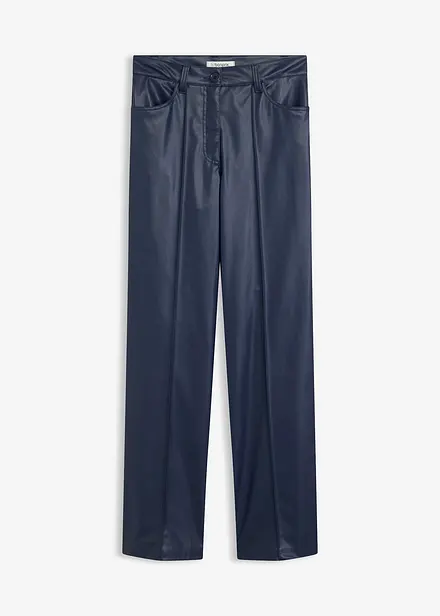 Lederimitat-Wide Leg Hose mit Biese