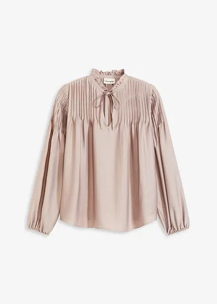 Tunikabluse aus glänzendem Satin mit Biesen
