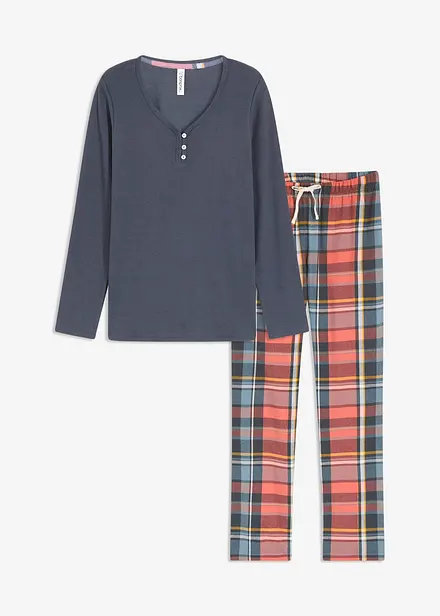 Pyjama mit Rippshirt und Flanellhose aus Glitzergarn
