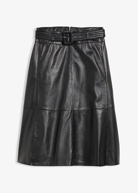 Jupe en cuir d’agneau nappa avec ceinture (ens. 2 pces)