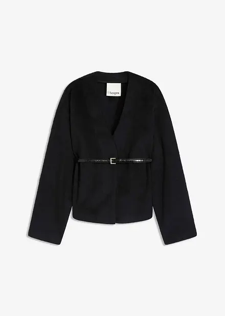 Oversized Blazer mit Gürtel in Wolloptik, ungefüttert
