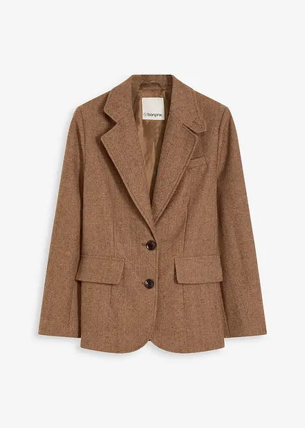 Blazer mit Fischgratmuster und Wollanteil