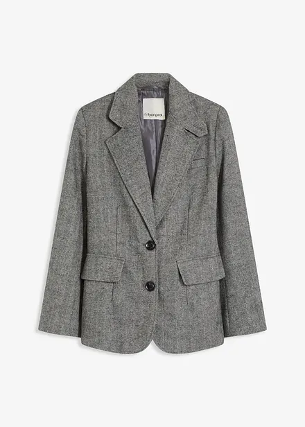 Blazer mit Fischgratmuster und Wollanteil