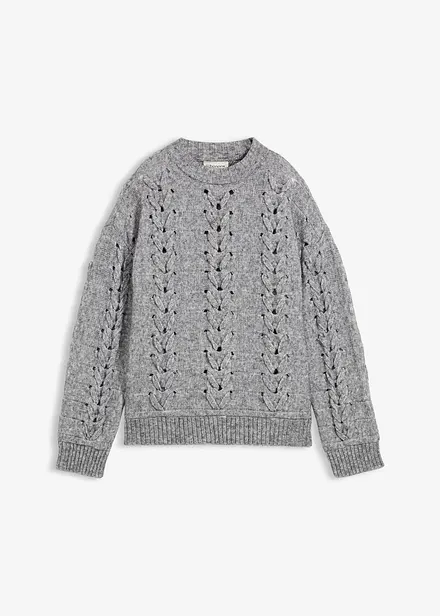 Grobstrick-Pullover mit Zopfmuster