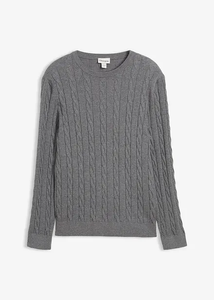 Feinstrickpullover mit Zopfmuster, Slim Fit