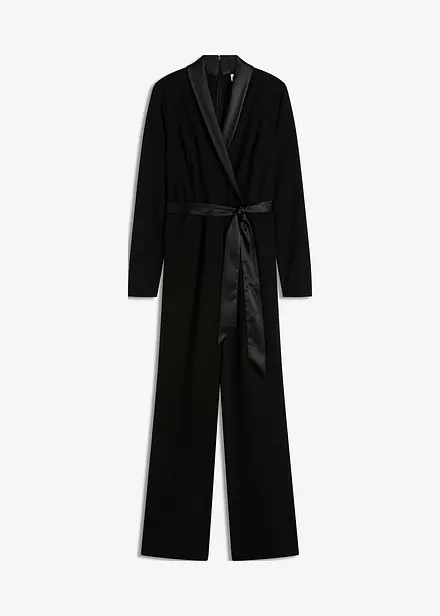 Combinaison en cr&ecirc;pe textur&eacute; avec empi&egrave;cement en satin