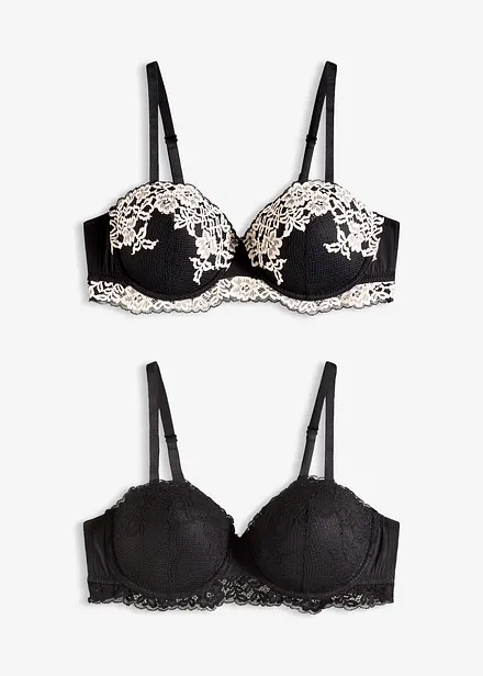 Lot de 2 soutiens-gorge balconnet avec dentelle bicolore