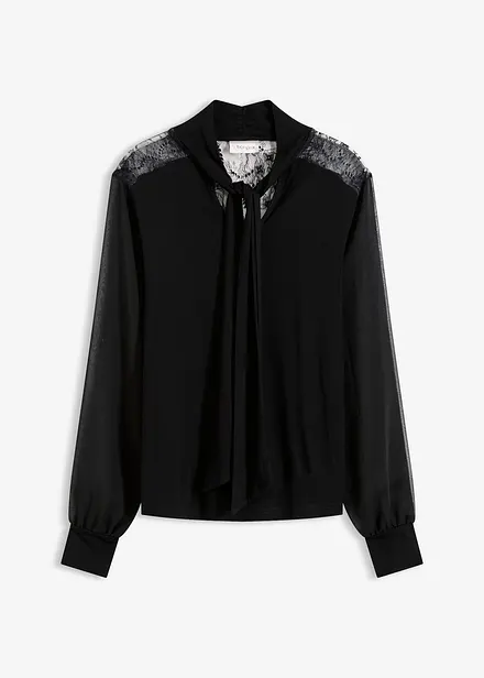 T-shirt manches longues avec dentelle et col lavalli&egrave;re