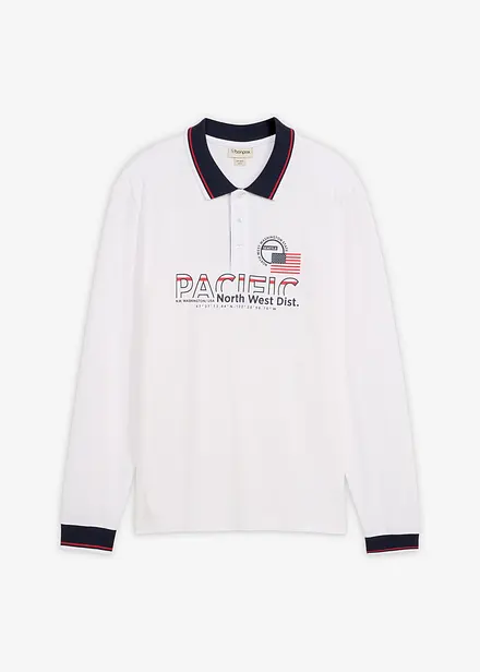 Piqu&eacute;-Poloshirt, Langarm aus reiner Bio-Baumwolle