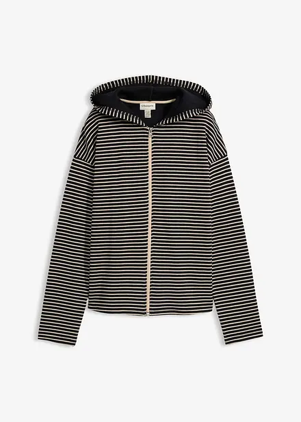 Gestreifte Sweatjacke aus Baumwoll-Mix