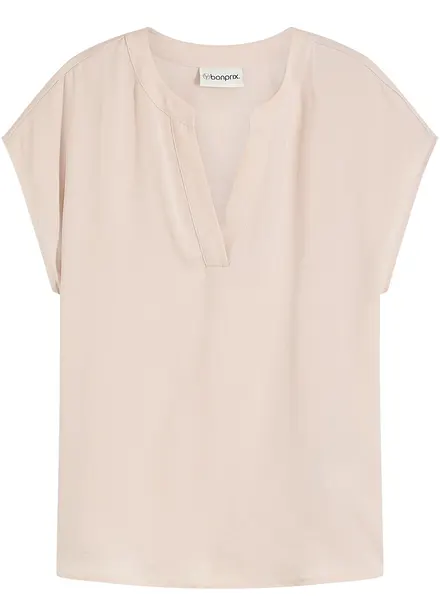 Blouse manches courtes ample en satin avec &eacute;paules descendues