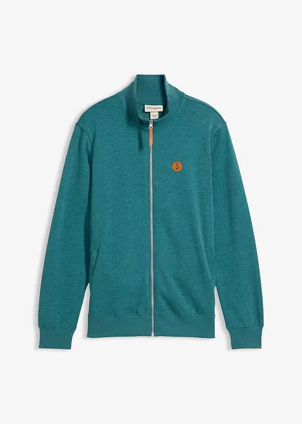 Stehkragen-Sweatjacke mit Lederimitat-Details