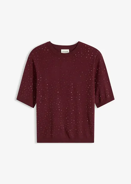 Halbarm Feinstrickpullover mit Glitzersteinchen